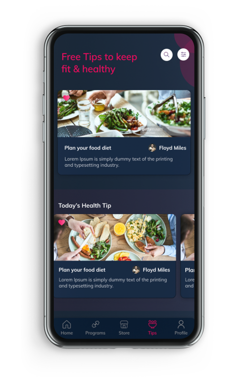 Screenshot of Health tips in Squashfit app