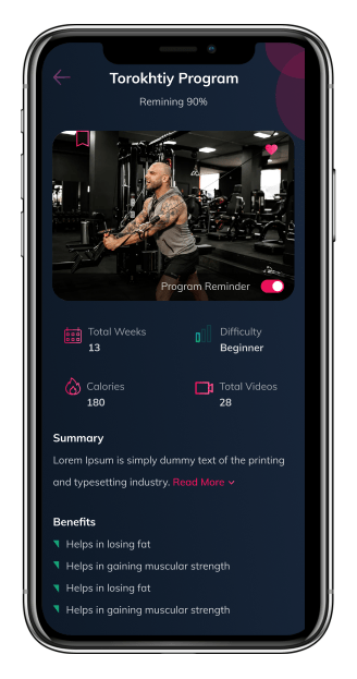 Mobile view of fitness program